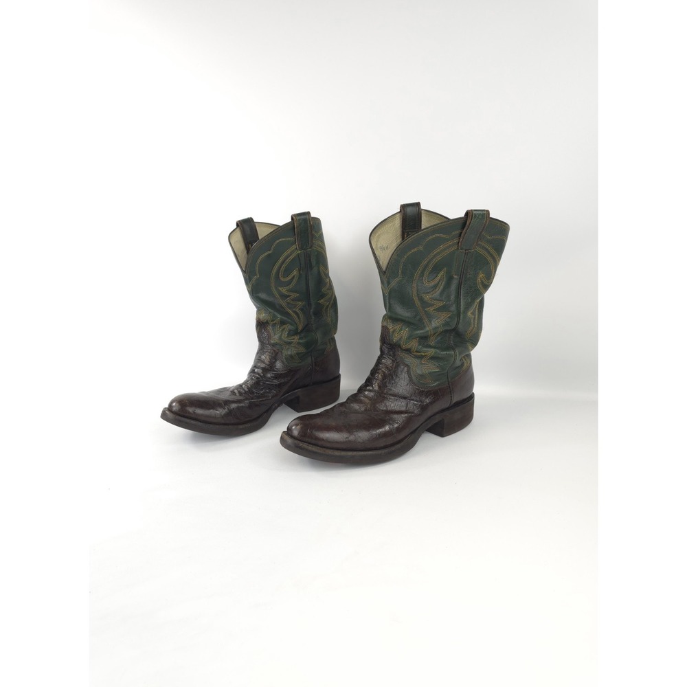 Vintage ML Leddy Custom Green Cowboy Boots Vibram Custom Size Between 11.5 & 12